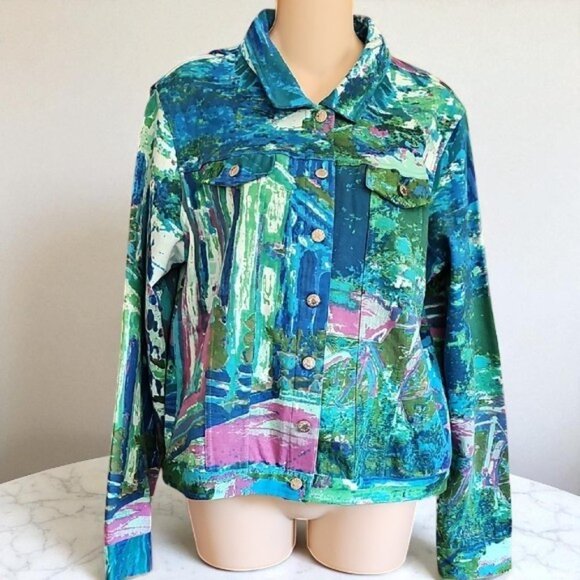 Orientique Naturally Australian Colorful Abstract Print Jacket Cotton stretch - Picture 1 of 13